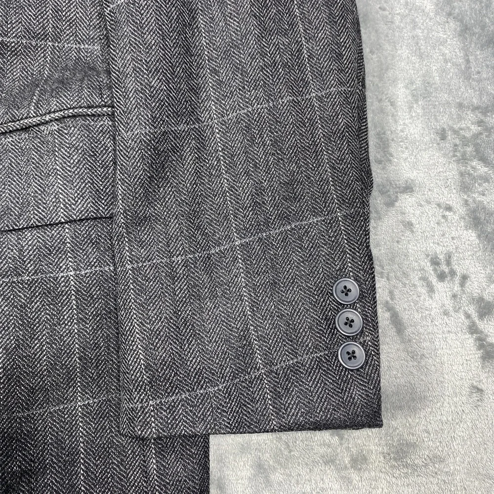 Oleg Cassini Blazer Mens 42R Gray Windowpane Wool Cashmere Blend Suit Jacket